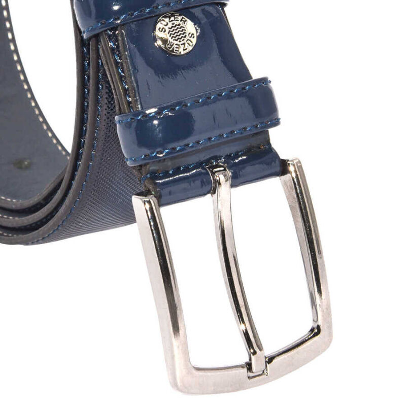 Lacivert Rugan Suni Deri Desenli 3.5 cm.lik Klasik Kemer - 8005-80 - 3
