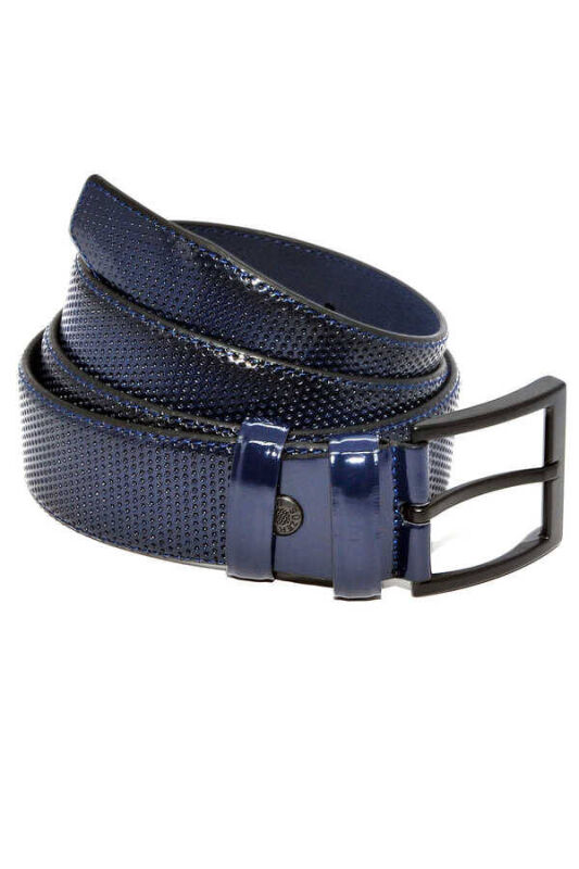 Lacivert Rugan Suni Deri Desenli 4 cm.lik Klasik Kemer - 7495-68-21M - 3