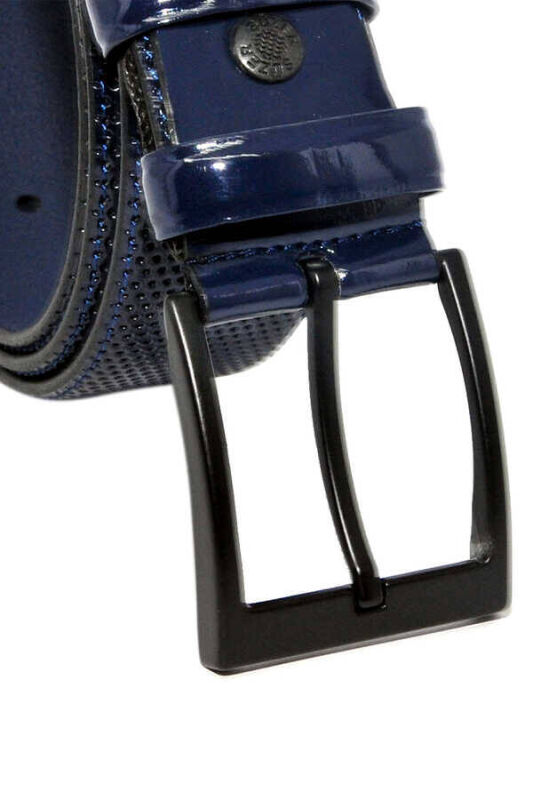 Lacivert Rugan Suni Deri Desenli 4 cm.lik Klasik Kemer - 7495-68-21M - 4