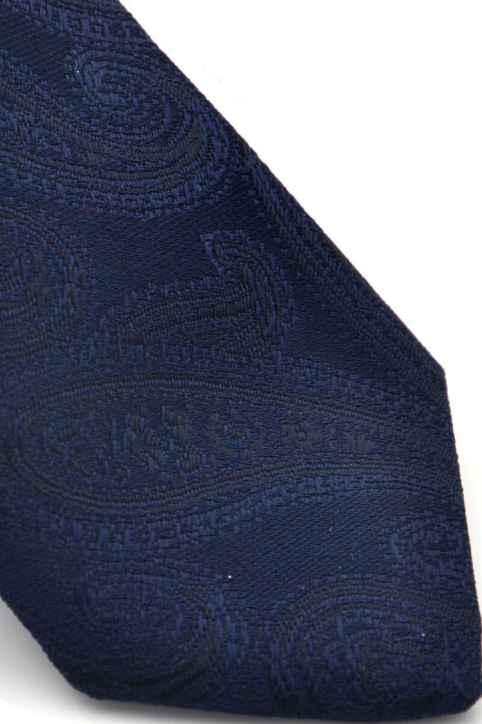 Lacivert Şal Desenli Dokuma Kumaş Mendilli Slim Fit Kravat / SDK-230202 - 3