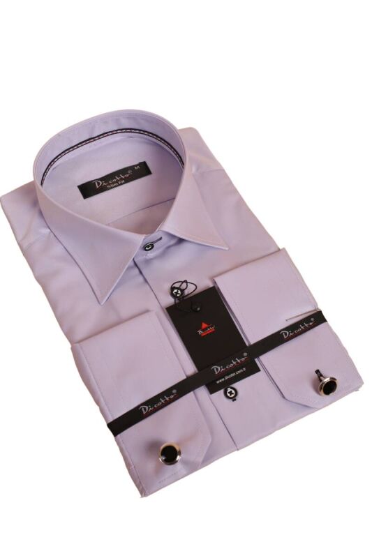 Lila Dar Kesim Micro Kumaş Kol Düğmeli Slim Fit Erkek Gömlek - 201-3 - 1