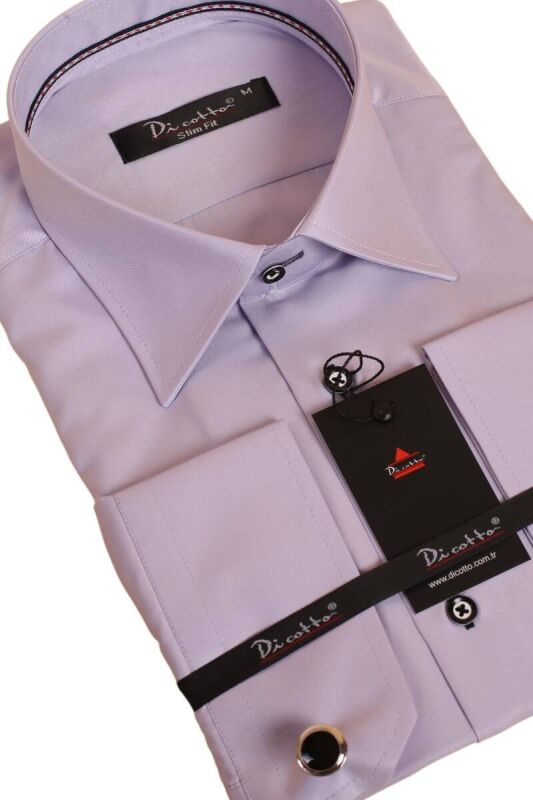 Lila Dar Kesim Micro Kumaş Kol Düğmeli Slim Fit Erkek Gömlek - 201-3 - 2