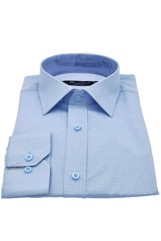 Mavi Armür Desenli Slim Fit Düz Renk Uzun Kol Erkek Gömlek - 256-4 - 1