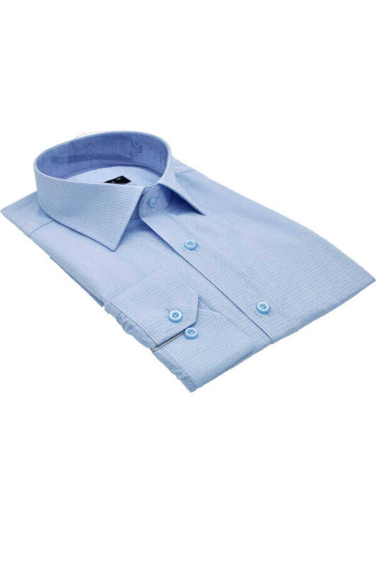 Mavi Armür Desenli Slim Fit Düz Renk Uzun Kol Erkek Gömlek - 256-4 - 2