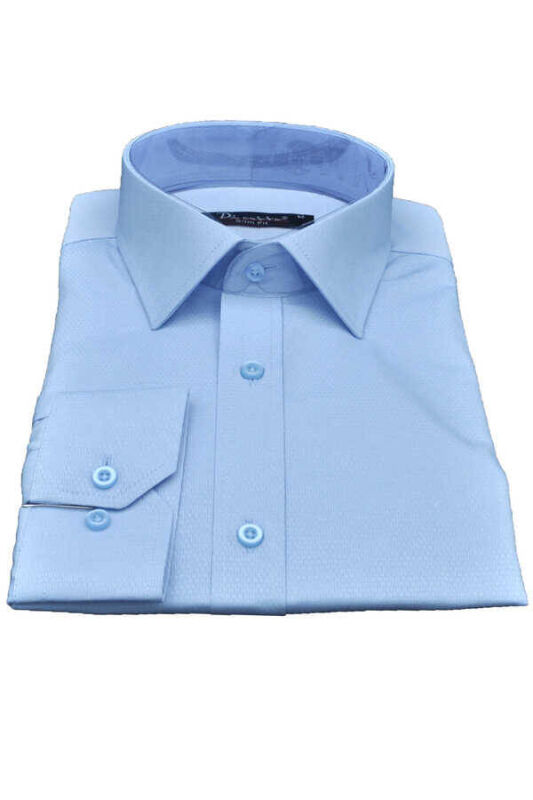 Mavi Armür Desenli Slim Fit Düz Renk Uzun Kol Erkek Gömlek - 257-4 - 1