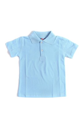 Mavi Kısa Kol Düz Renk Yakalı 6-16 Yaş Çocuk Okul Lakos Tişört Polo Yaka T-shirt - 1