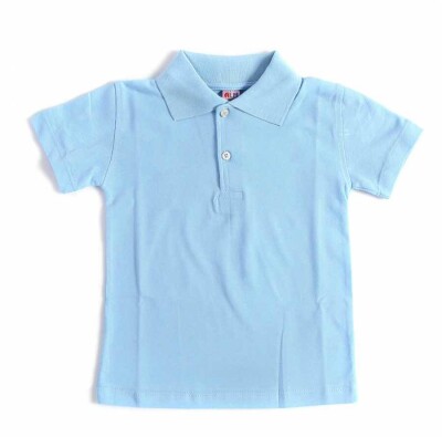 Mavi Kısa Kol Düz Yakalı 6-16 Yaş Çocuk Okul Lakos Tişört T-shirt - 80238-Mavi - 1