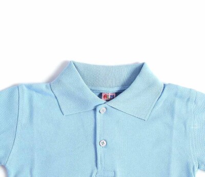 Mavi Kısa Kol Düz Yakalı 6-16 Yaş Çocuk Okul Lakos Tişört T-shirt - 80238-Mavi - 3