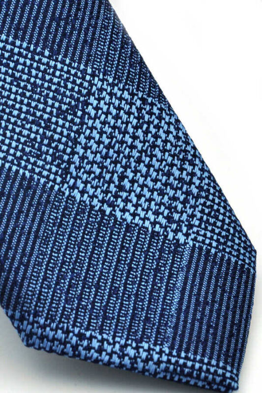 Mavi Lacivert Ekose Desenli Dokuma Kumaş Mendilli Slim Fit Kravat / SDK-220708 - 3