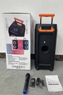 Mikrofonlu Kumandalı Tekerlekli Büyük Boy Taşınabilir Bluetooth Hoparlör USB-TF-FM Radyo Siyah NDR-1096 - 6