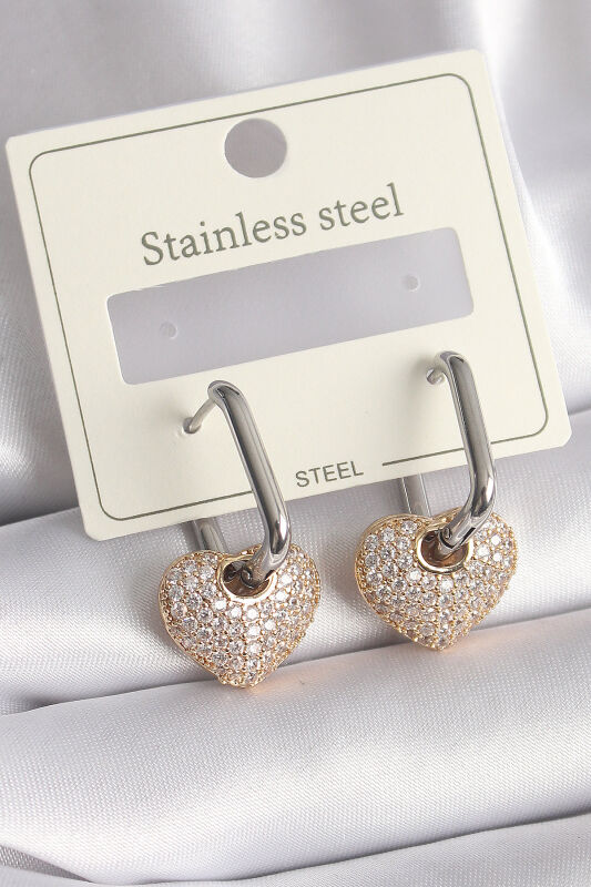 Mix Renk Gold Renk Altın Zirkon Taşlı Kalp Model Kadın Küpe - EBJ261410W29298 - 1