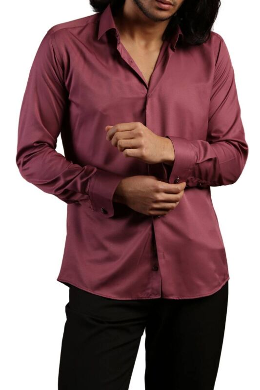 Mürdüm Dar Kesim Micro Kumaş Kol Düğmeli Slim Fit Erkek Gömlek - 201-23 - 1
