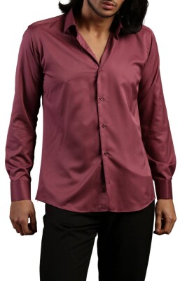 Mürdüm Dar Kesim Micro Kumaş Kol Düğmeli Slim Fit Erkek Gömlek - 201-23 - 2