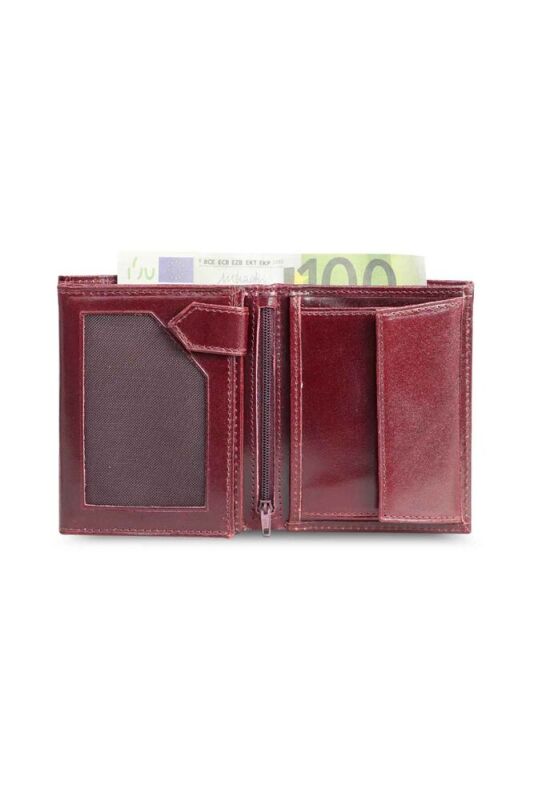 Çok Bölmeli Dikey Bordo Deri Erkek Cüzdanı - GRD2403XW22462 - 2