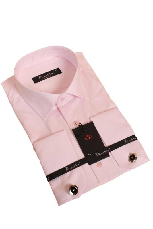 Pembe Dar Kesim Micro Kumaş Kol Düğmeli Slim Fit Erkek Gömlek - 201-2 - 1