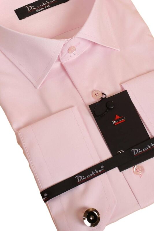 Pembe Dar Kesim Micro Kumaş Kol Düğmeli Slim Fit Erkek Gömlek - 201-2 - 2