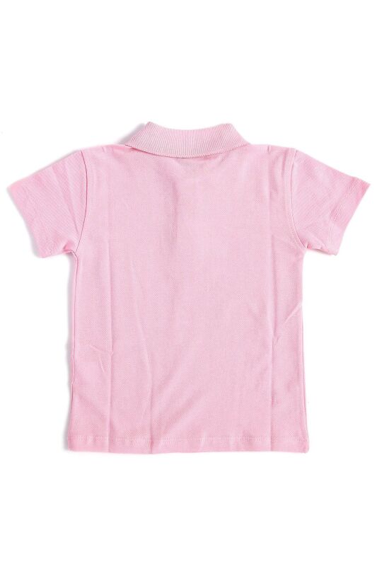 Pembe Kısa Kol Düz Renk Yakalı 6-16 Yaş Çocuk Okul Lakos Tişört Polo Yaka T-shirt - 2