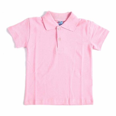 Pembe Kısa Kol Düz Yakalı 6-16 Yaş Çocuk Okul Lakos Tişört T-shirt - 80238-Pembe 