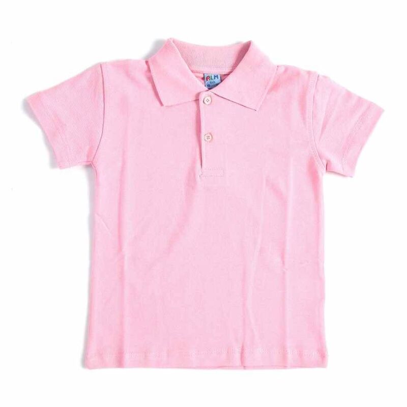 Pembe Kısa Kol Düz Yakalı 6-16 Yaş Çocuk Okul Lakos Tişört T-shirt - 80238-Pembe - 1