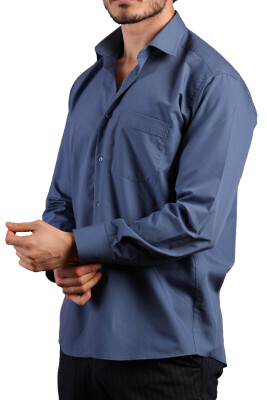 Petrol Mavi Rahat Kesim Cepli Uzun Kol Regular Fit Erkek Gömlek - 150-18 - 2