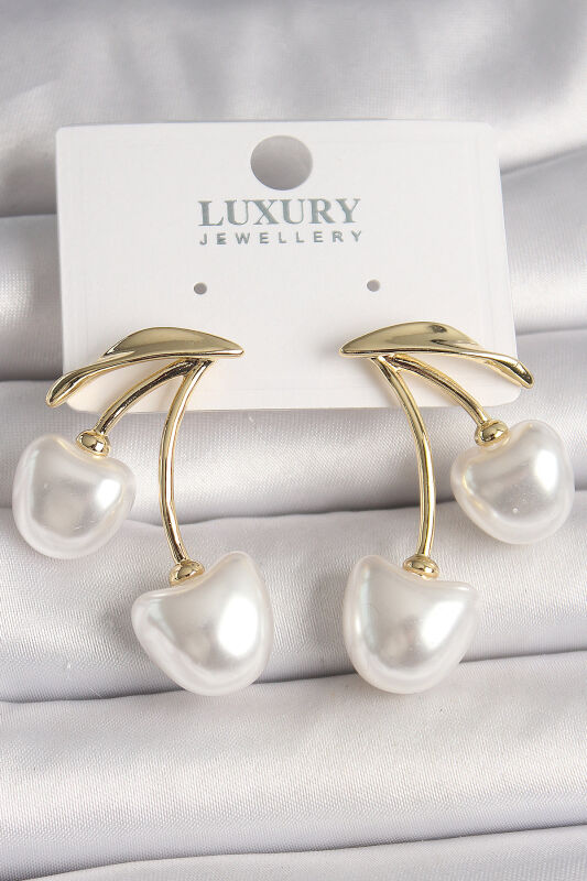 Pirinç Gold Renk Beyaz İnci Kiraz Model Kadın Küpe - EBJ250501W33513 - 1
