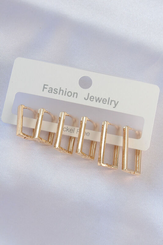 Pirinç Gold Renk Dikdörtgen Model Küpe Seti - EBJ240601W24769 - 1