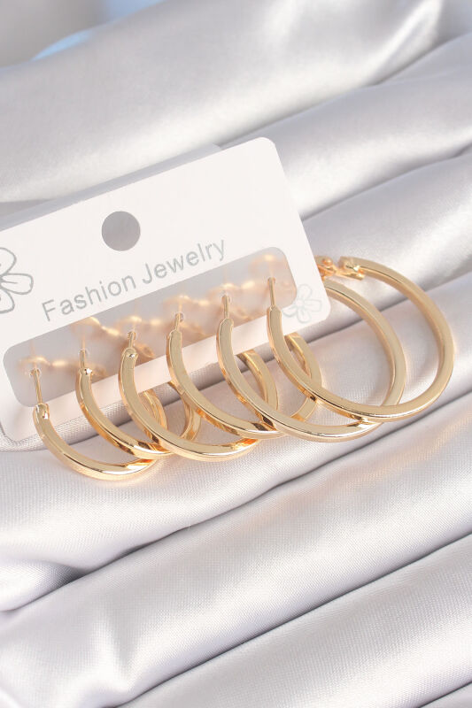 Pirinç Gold Renk İnci Halka Model Kadın Küpe Seti - EBJ240510W23891 - 1