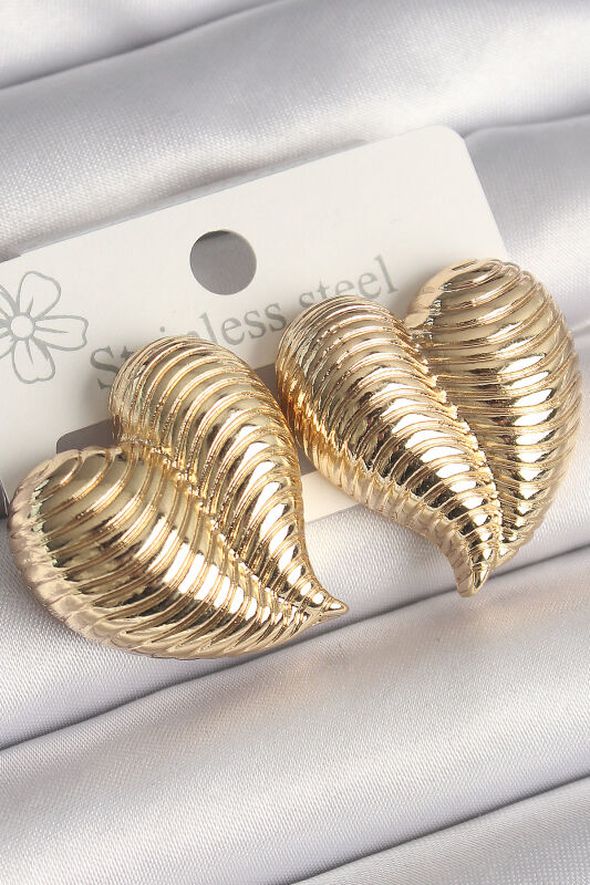 Pirinç Gold Renk İşlemeli Bomba Kalp Model Kadın Küpe - EBJ250301W31533 - 1