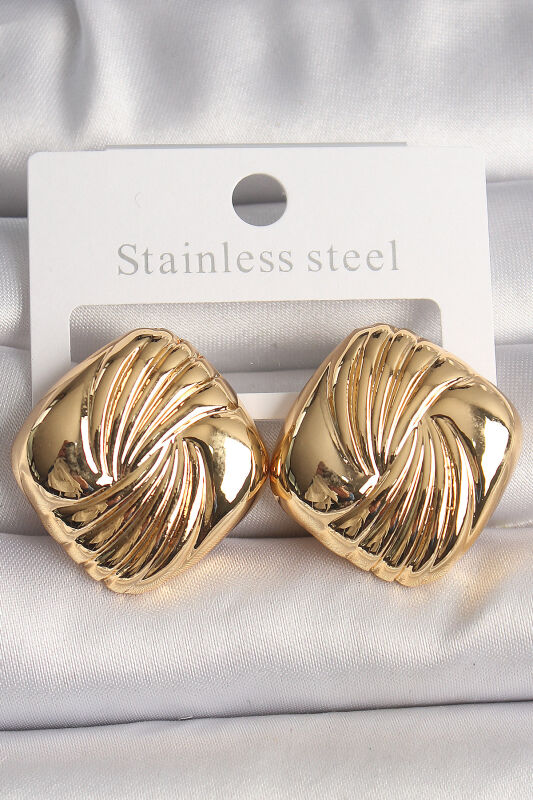 Pirinç Gold Renk İşlemeli Kare Model Kadın Küpe - EBJ250207W31203 - 1