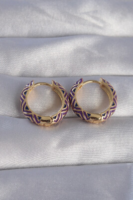 Pirinç Gold Renk Mor Etnik Desenli Halka Küpe - EBJ270706W25238 - 1