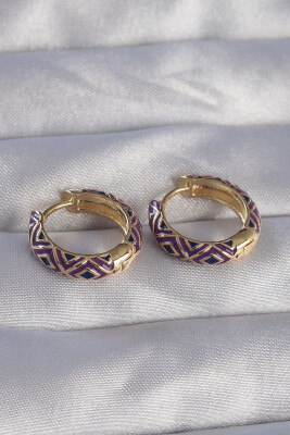 Pirinç Gold Renk Mor Etnik Desenli Halka Küpe - EBJ270706W25238 - 2