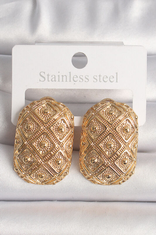 Pirinç Gold Renk Motif İşlemeli Kadın Küpe - EBJ250207W31189 - 1