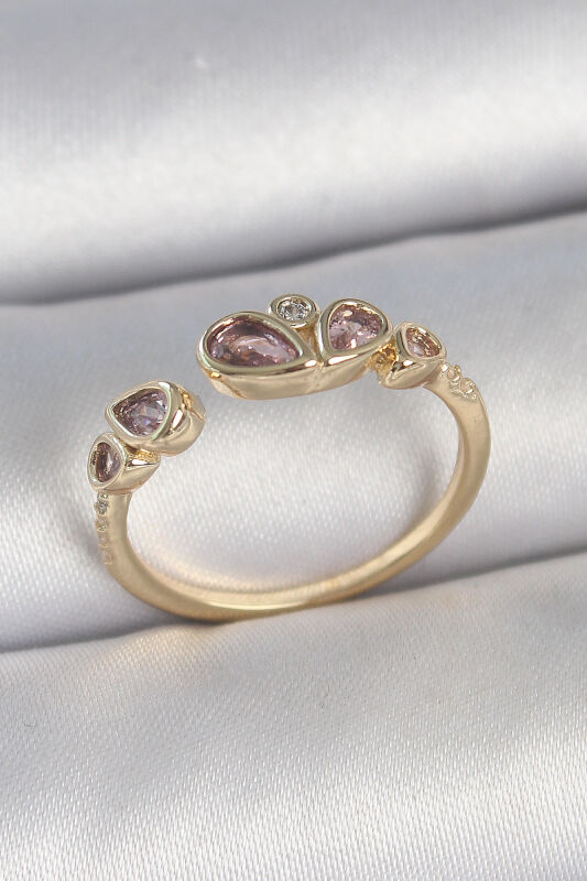 Pirinç Gold Renk Pembe Damla Zirkon Taşlı Ayarlanabilir Kadın Yüzük - EBJ250501W33629 - 1