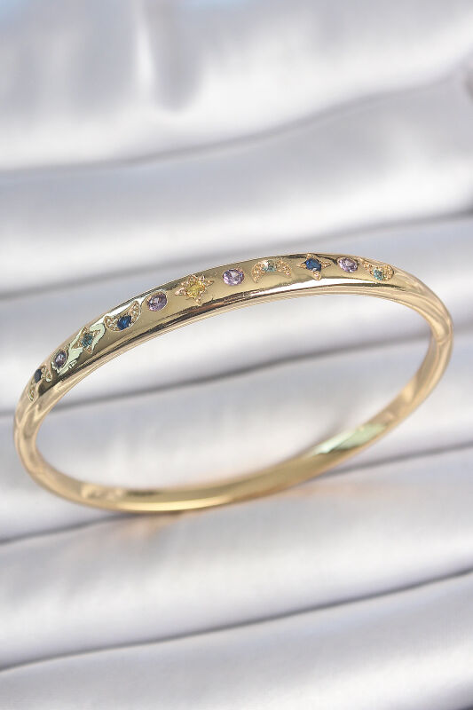 Pirinç Gold Renk Renkli Zirkon Taşlı Hilal Yıldız İşlemeli Kadın Kelepçe - EBJ250501W33561 - 1