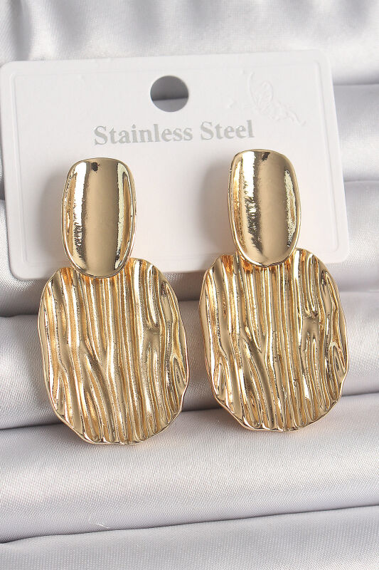 Pirinç Gold Renk Sallantı Kare Plaka Model Kadın Küpe - EBJ250201W30939 - 1