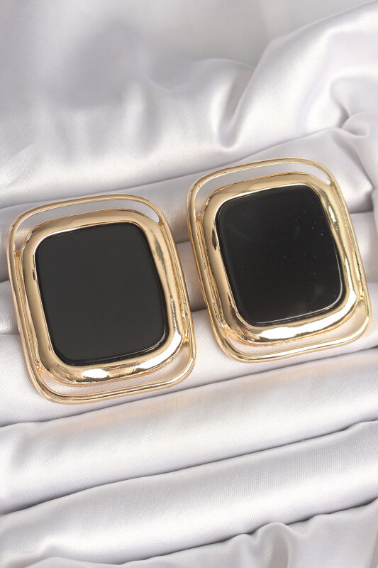 Pirinç Gold Renk Siyah Mineli Kare Model Kadın Küpe - EBJ250501W32791 - 1