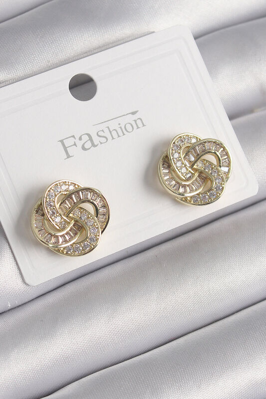 Pirinç Gold Renk Zirkon Taşlı Çiçek Model Kadın Küpe - EBJ250113W30505 - 1