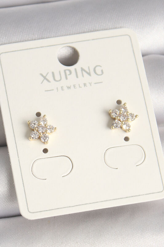 Pirinç Gold Renk Zirkon Taşlı Çiçek Model Xuping Kadın Küpe - EBJ250412W32578 - 1