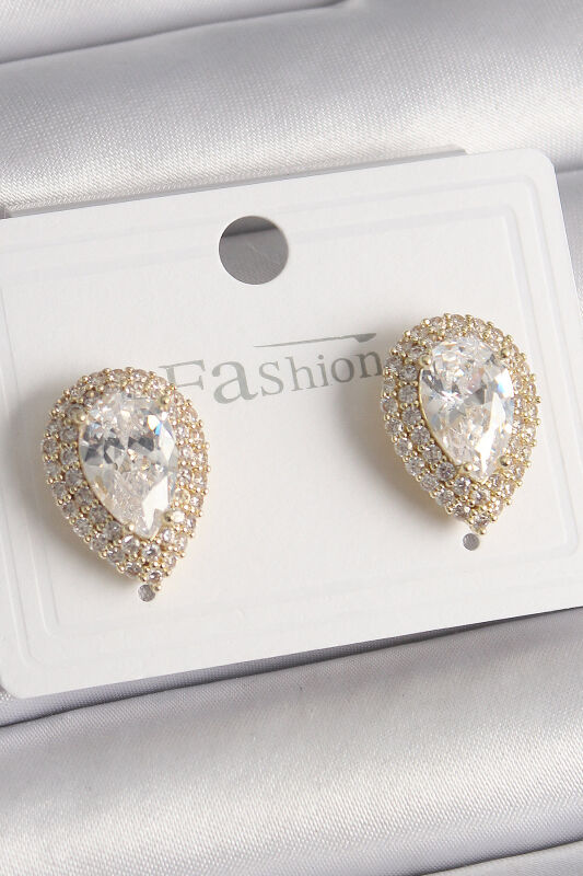 Pirinç Gold Renk Zirkon Taşlı Damla Model Kadın Küpe - EBJ241228W30218 - 1