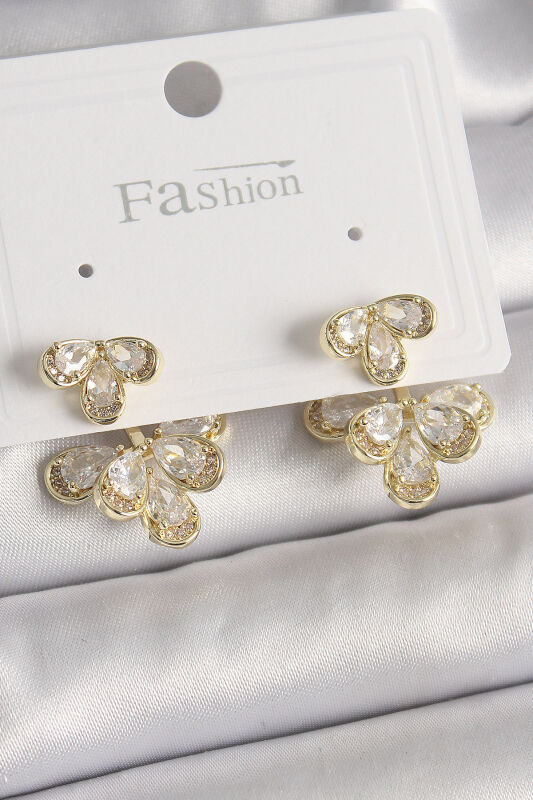 Pirinç Gold Renk Zirkon Taşlı Damla Model Kadın Küpe - EBJ241228W30240 - 1