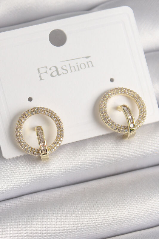 Pirinç Gold Renk Zirkon Taşlı Halka Model Kadın Küpe - EBJ241228W30224 - 1