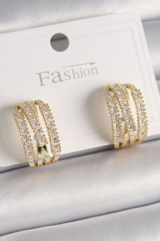 Pirinç Gold Renk Zirkon Taşlı Halka Model Kadın Küpe - EBJ241228W30230 - 1