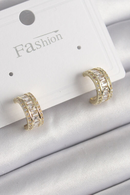 Pirinç Gold Renk Zirkon Taşlı Halka Model Kadın Küpe - EBJ250113W30509 - 1
