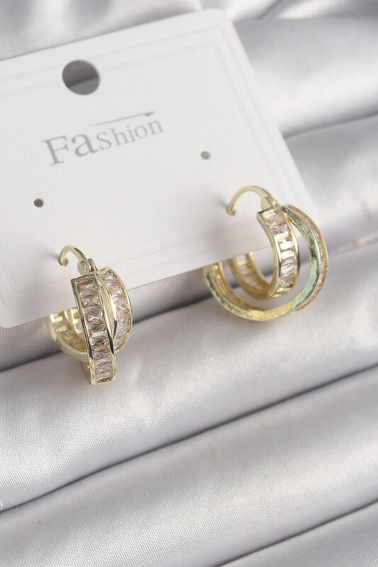 Pirinç Gold Renk Zirkon Taşlı Halka Model Kadın Küpe - EBJ250113W30523 - 1