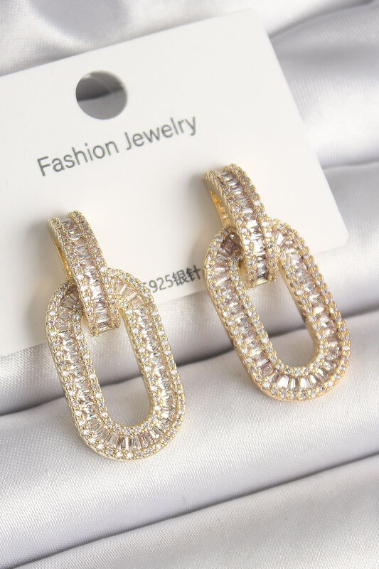 Pirinç Gold Renk Zirkon Taşlı Halka Model VIP Seri Kadın Küpe - EBJ250301W31485 - 1