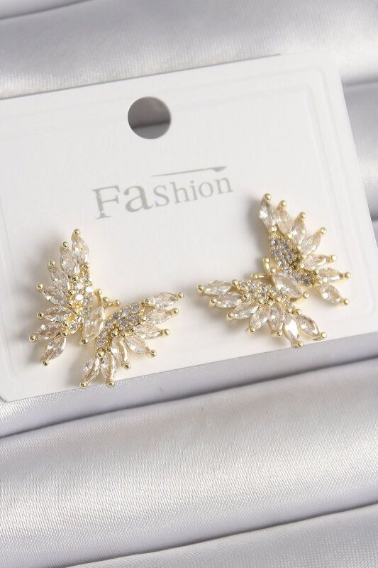 Pirinç Gold Renk Zirkon Taşlı Kelebek Model Kadın Küpe - EBJ241228W30208 - 1