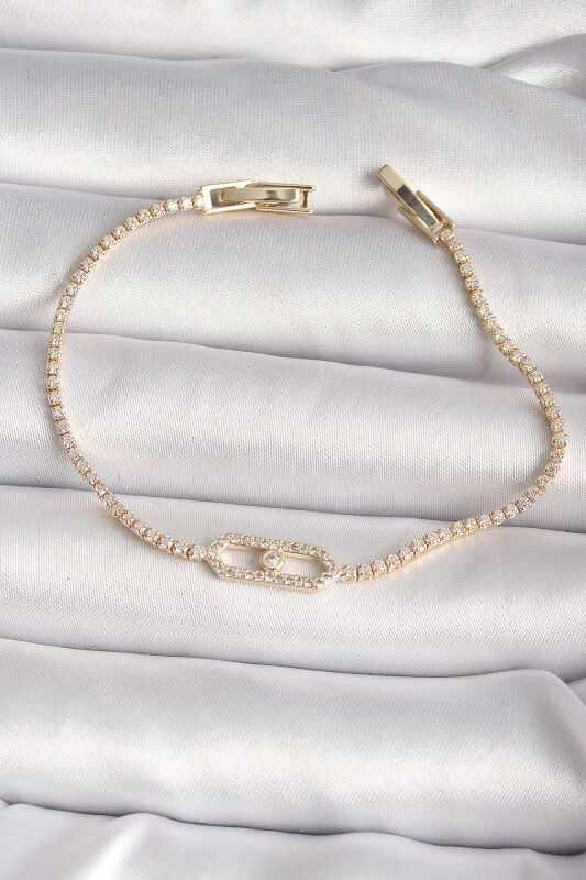Pirinç Gold Renk Zirkon Taşlı Messika Model Kadın Bileklik - EBJ250118W30695 - 1