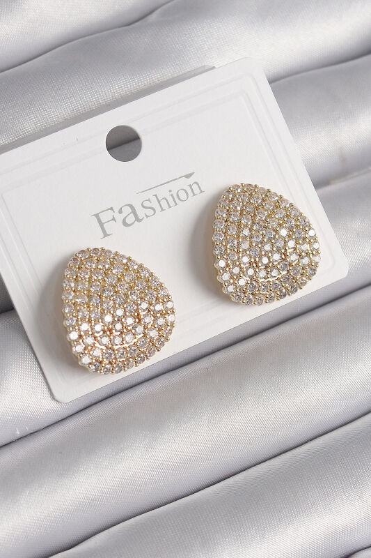Pirinç Gold Renk Zirkon Taşlı Plaka Model Kadın Küpe - EBJ250113W30501 - 1