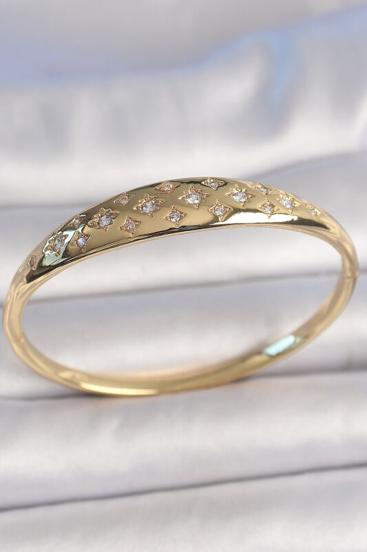 Pirinç Gold Renk Zirkon Taşlı Yıldız İşlemeli Kadın Kelepçe - EBJ250501W33116 - 1