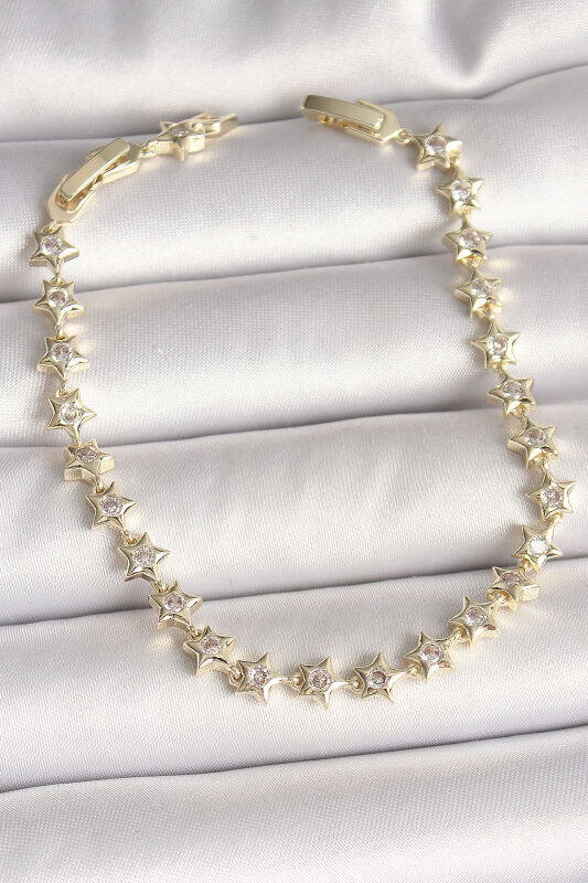 Pirinç Gold Renk Zirkon Taşlı Yıldız Model VIP Seri Kadın Bileklik - EBJ250501W32802 - 1